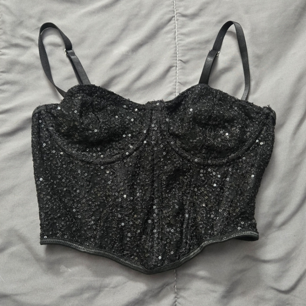 🎀SUMMER Black Sequin Bustier Top - Picture 2 of 2